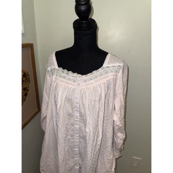 Eileen West vintage Pink Floral Nightgown women Large Modest Floral Long Sleeve - Picture 2 of 5
